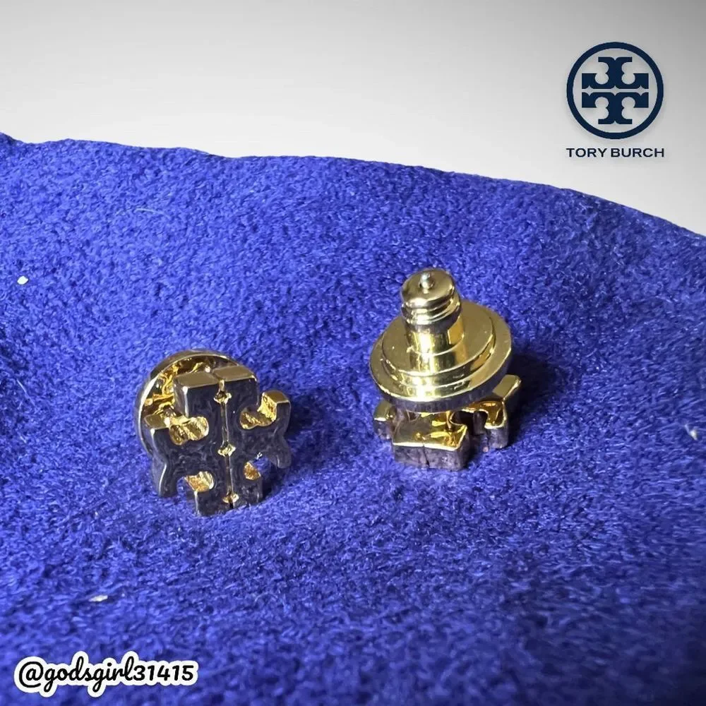 Tory Burch 18K Gold Plated Kira Logo Stud Earrings & Dust Bag $78 - Picture 8 of 11